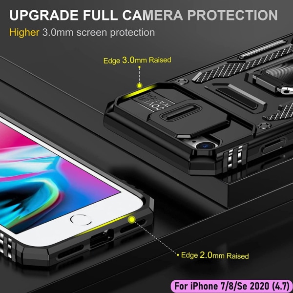 iPhone 7/8/SE - Skal Kameraskydd Stöttåligt Ringhållare Svart