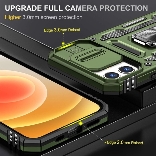 iPhone 12/12 Pro - Skal kameraskydd Stöttåligt Hybrid Ringhållar Green iPhone 12/12 Pro