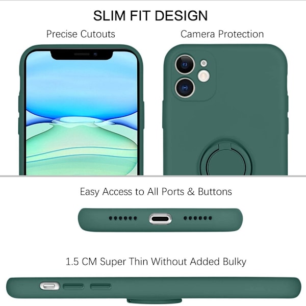iPhone 11 - Välj Färg Silikonskal Stötdämpande med Ringhållare Green Grön