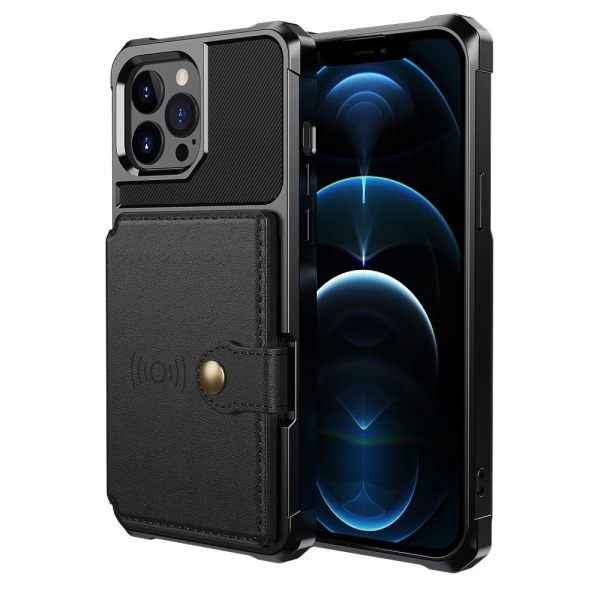 iPhone 15 Pro Max - Premium Stöttåligt Skal 4-FACK Korthållare S Black