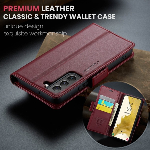 Samsung S23 - Fodral Premium Läder RFID Skyddat CaseMe® Röd Red