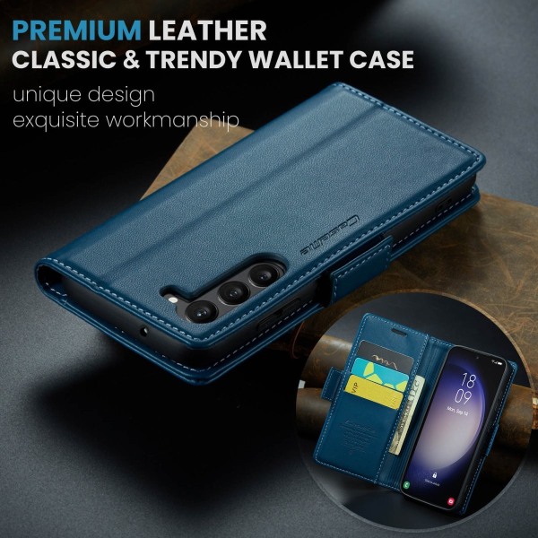 Samsung S23 - Fodral Premium Läder RFID Skyddat CaseMe® Blå Blue