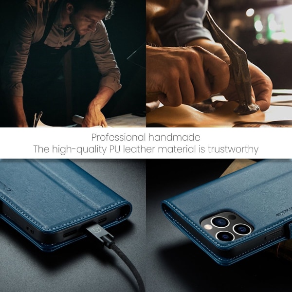 iPhone 15 Pro Max - Fodral Premium Läder RFID Skyddat CaseMe® Bl Blue