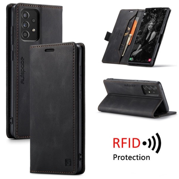 Samsung A52 / A52s - Premium Läder Fodral RFID Skyddat Svart Black Galaxy A52/A52s