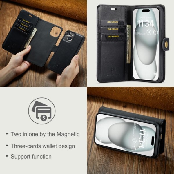 iPhone 13 - DG.MING® 2in1 Magnet Läder Fodral Svart Black