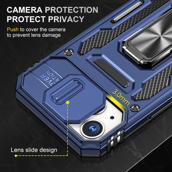 iPhone 13 - Skal Kameraskydd Stöttåligt Hybrid Ringhållare Blå Blue iPhone 13