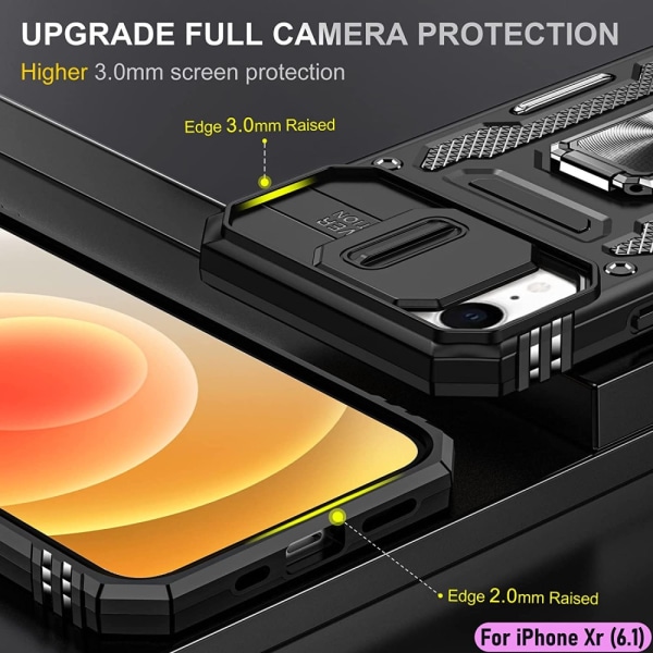 iPhone XR - Skal Kameraskydd Stöttåligt Hybrid Ringhållare Svart