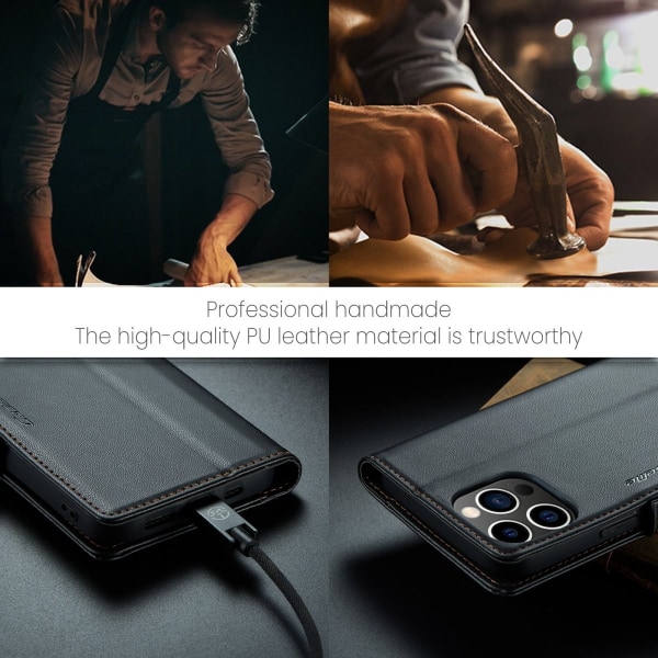 iPhone 12/12 Pro - Fodral Premium Läder RFID Skyddat CaseMe® Sva Black