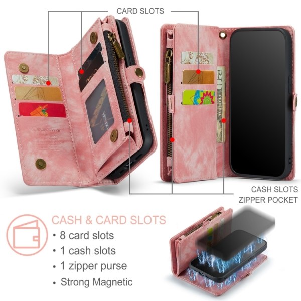 iPhone 12/12 Pro - CaseMe 2in1 Magnet Plånboksfodral Rosa Pink