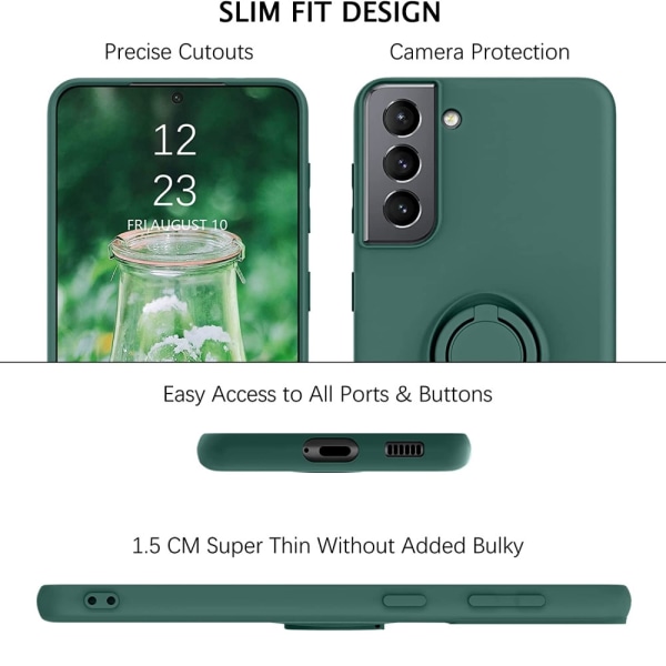 Samsung S21 FE - Välj Färg Silikonskal Magnetisk Ringhållare Green Grön