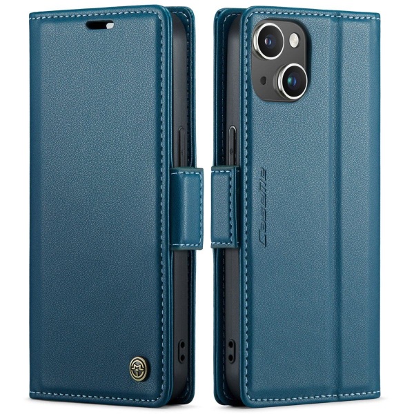 iPhone 15 - Fodral Premium Läder RFID Skyddat CaseMe® Blå Blue