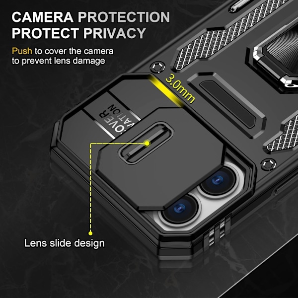 iPhone 16 - Skal CamShield / Kameraskydd Ringhållare Svart Black