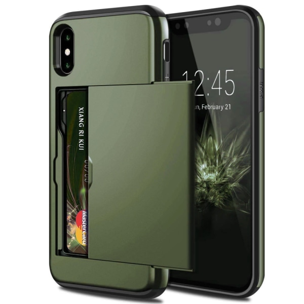 iPhone X/XS - Stöttåligt Skal med kortfack Extra förstärkt Grön Green