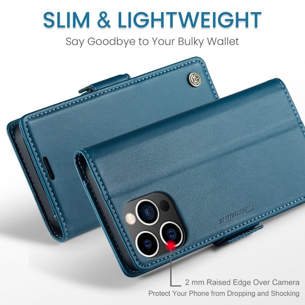 iPhone 15 Pro - Fodral Premium Läder RFID Skyddat CaseMe® Blå