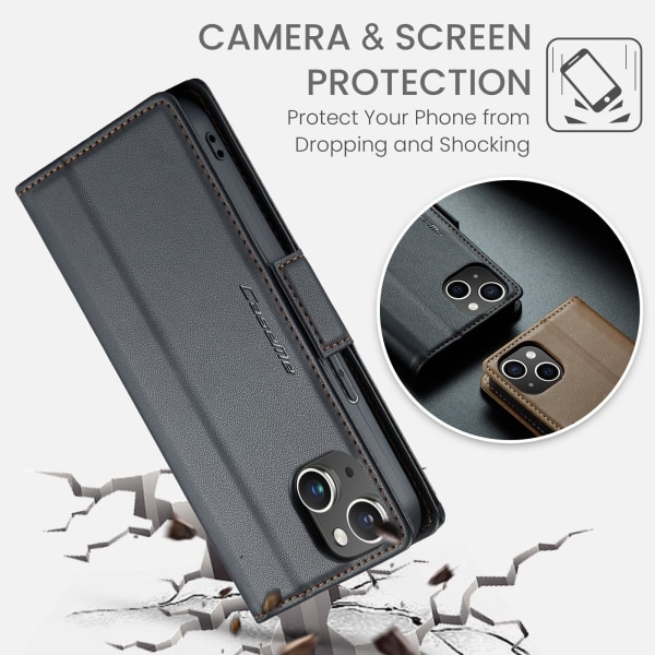 iPhone 13 - Fodral Premium Läder RFID Skyddat CaseMe® Svart Black
