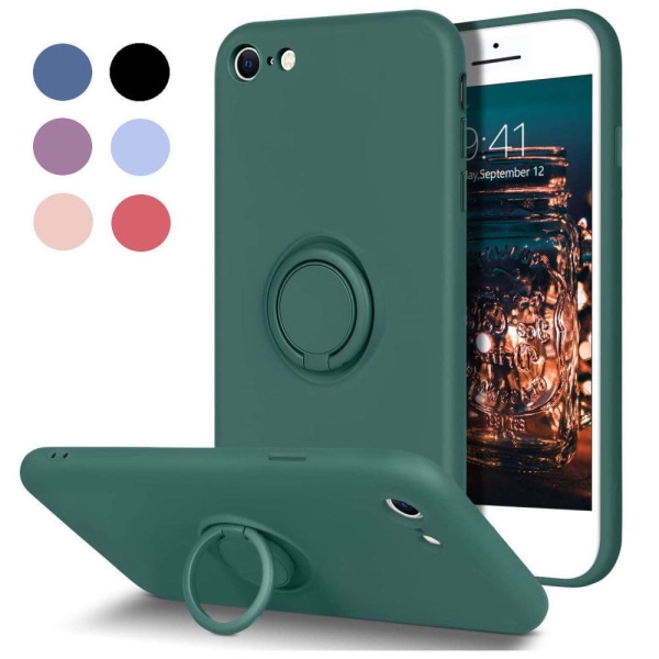 iPhone 7/8/SE - Silikonskal Magnetisk Ringhållare Välj Färg Transparent Grön