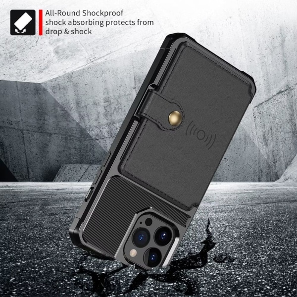 iPhone 15 Pro Max - Premium Stöttåligt Skal 4-FACK Korthållare S Black