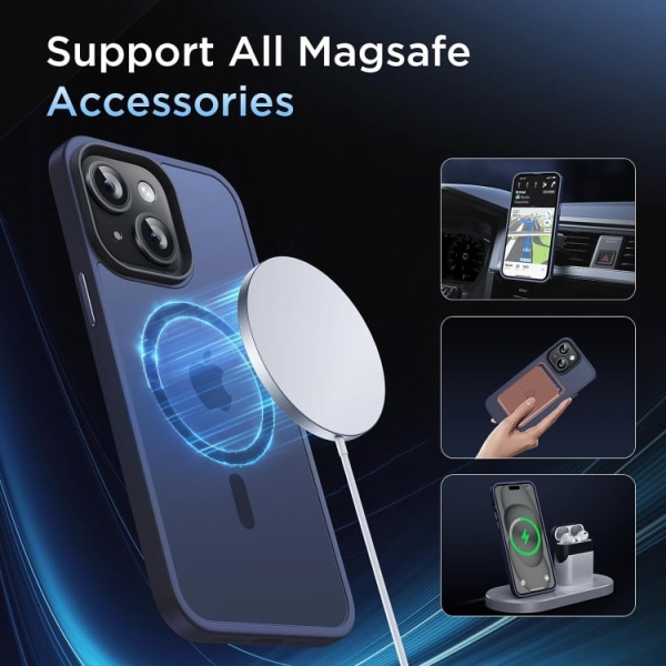 iPhone 13 - Skal MagSafe MagMat Stöttåligt Matt Blå Blue iPhone 13