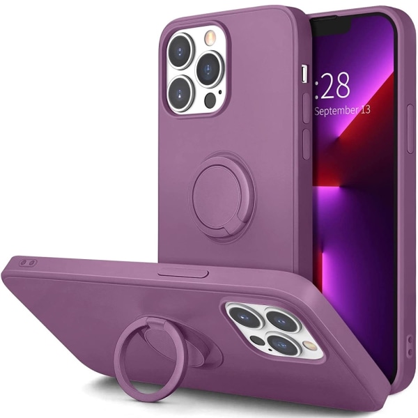 iPhone 12/12 Pro - Silikonskal med Magnetisk Ringhållare Välj Färg DarkPurple Mörklila