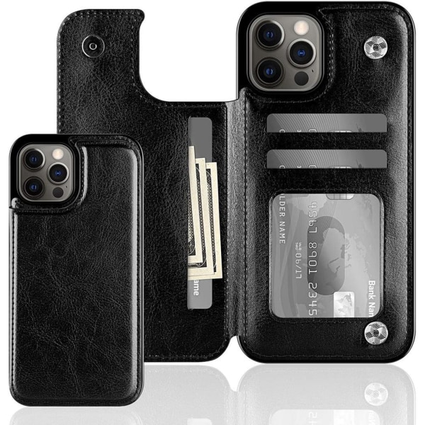 iPhone 13 Pro Max - Läderskal med korthållare Nordic® Svart Black iPhone 13 Pro Max