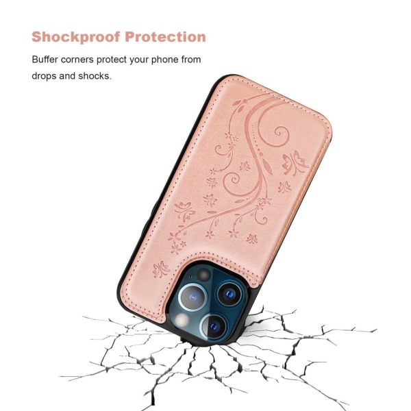 iPhone 13 Pro - Nordic® Stöttåligt Läder skal kortfack Roséguld PinkGold iPhone 13 Pro