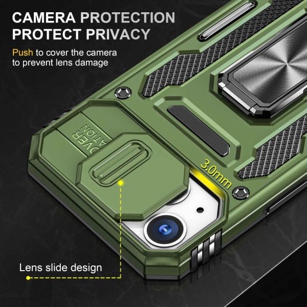 iPhone 14 - Skal Kameraskydd Stöttåligt Hybrid Ringhållare Grön Green iPhone 14