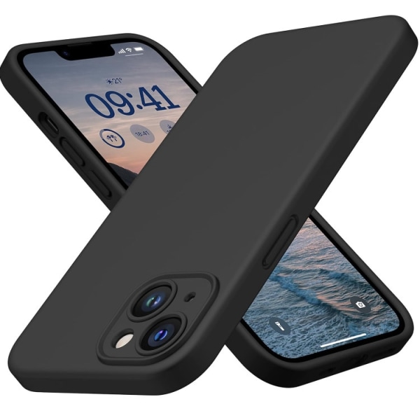 iPhone 15 - Gummibelagt Stöttåligt Silikon Skal Kameraskydd Svar Black