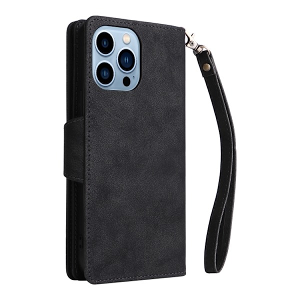 iPhone 14 Pro Max - Multifunktionellt Solid® Läder Fodral Svart Black iPhone 14 Pro Max