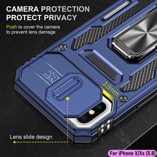 iPhone X/XS - Skal Kameraskydd Stöttåligt Hybrid Ringhållare Blå Blue iPhone X/XS