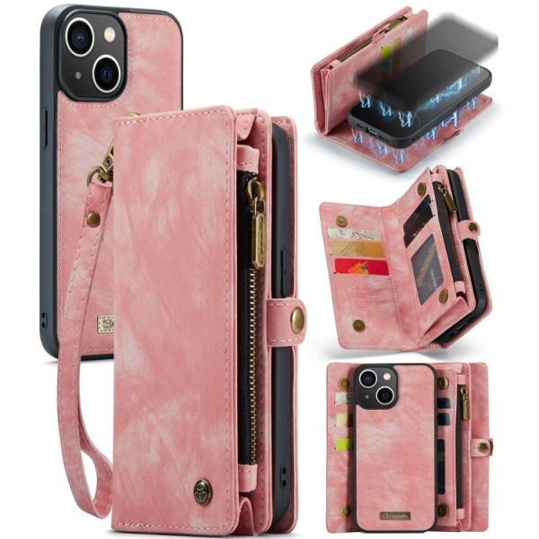 iPhone 13 - CaseMe® 2in1 Magnet Plånboksfodral Rosa PinkGold
