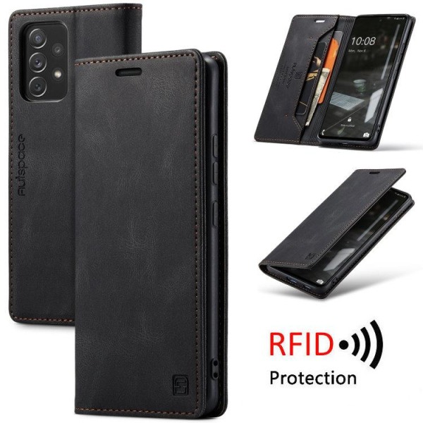 Samsung A53 - Premium Läder Fodral RFID Skyddat Svart Black Samsung Galaxy A53