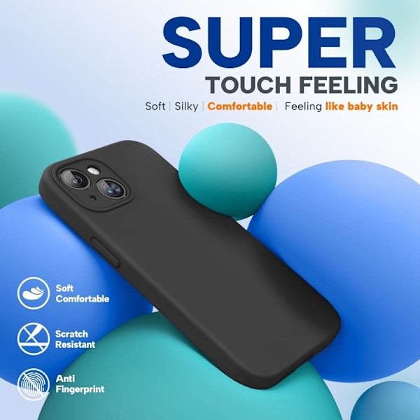 iPhone 15 - Gummibelagt Stöttåligt Silikon Skal Svart Black iPhone 15
