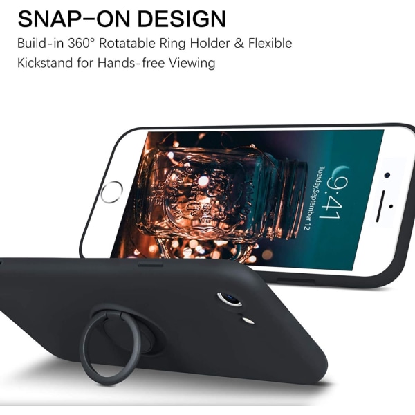 iPhone 7/8/SE - Silikonskal Magnetisk Ringhållare Välj Färg Transparent Svart