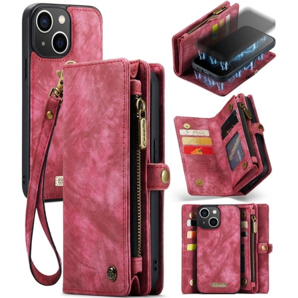 iPhone 13 - CaseMe® 2in1 Magnet Plånboksfodral Röd Red