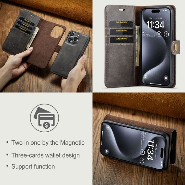 iPhone 12/12 Pro - DG.MING® 2in1 Magnet Plånboksfodral Grå Grey