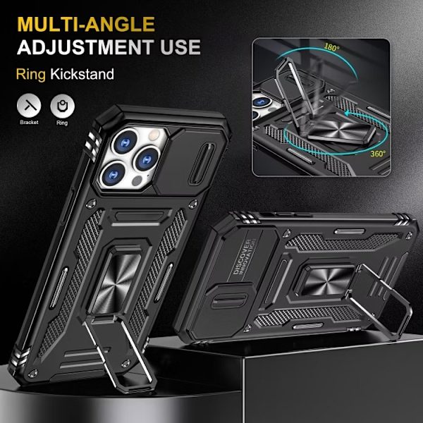 iPhone 15 Pro Max - Skal CamShield / Kameraskydd Ringhållare Svart Black