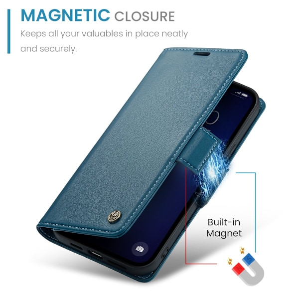iPhone 15 Pro - Fodral Premium Läder RFID Skyddat CaseMe® Blå