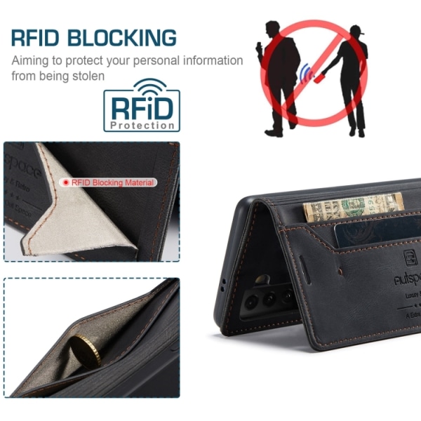 Samsung S21 - Premium Flip Fodral RFID Skyddat Svart Black