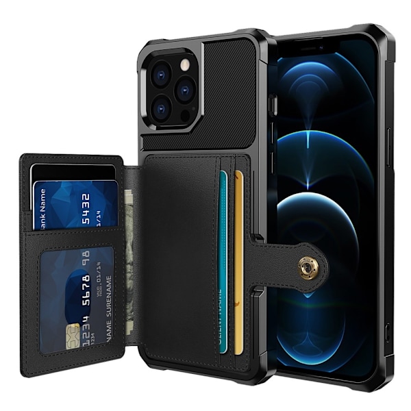 iPhone 12 Pro Max Stöttåligt Skal Korthållare Solid® RFID Skyddat Svart Black iPhone 12 Pro MAx