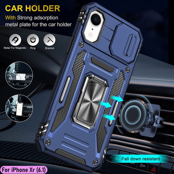 iPhone XR - Skal Kameraskydd / CamShield Ringhållare Blå Blue