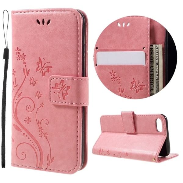 iPhone 7/8/SE - Mobilfodral Läder Fjärilar Rosa Pink iPhone 7/8/SE