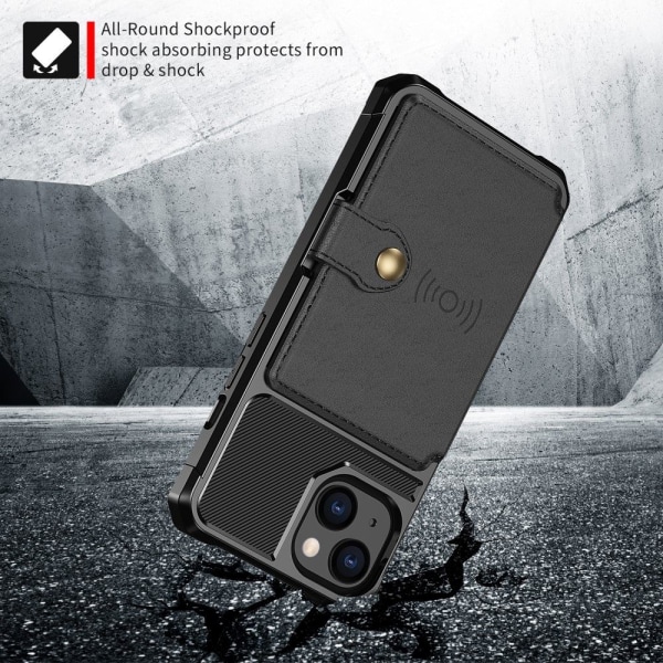 iPhone 13 - Stöttåligt Skal Korthållare Solid® RFID Skyddat Svar Black