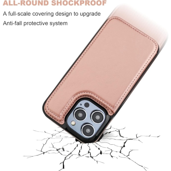 iPhone 13 Pro Max - Stöttåligt Läder skal 4-FACK Roséguld PinkGold iPhone 13 Pro Max