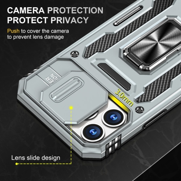 iPhone 14 Pro - Skal Kameraskydd Stöttåligt Hybrid Ringhållare G Grey iPhone 14 Pro
