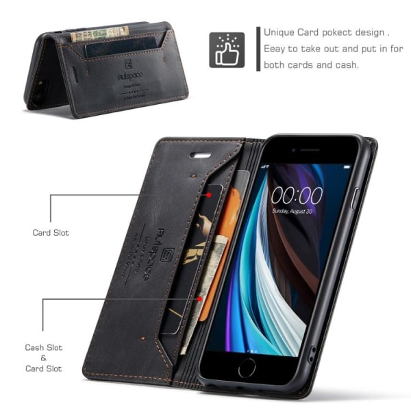 iPhone 7/8/SE - Premium Läder Fodral RFID Skyddat Svart Black iPhone 7/8/SE