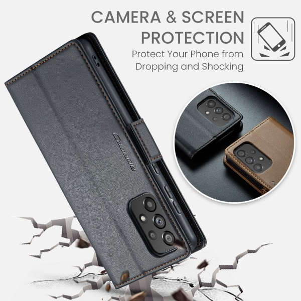 Samsung A53 - Fodral Premium Läder RFID Skyddat CaseMe® Svart Black Samsung Galaxy A53