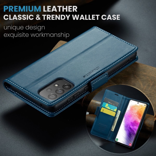 Samsung A53 - Fodral Premium Läder RFID Skyddat CaseMe® Blå Blue