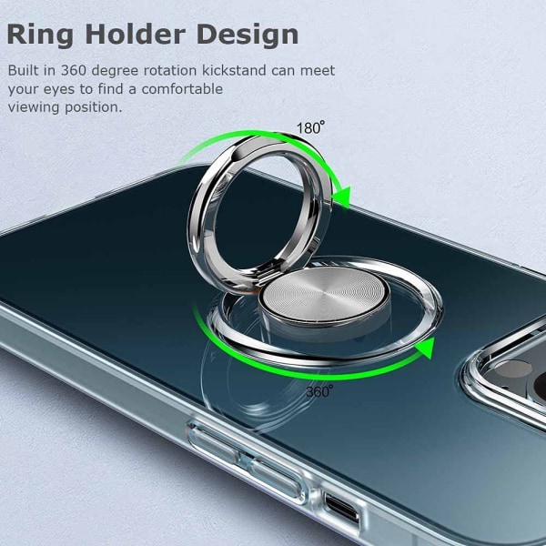 iPhone 15 Pro - Transparent skal med magnetisk Ring Transparent