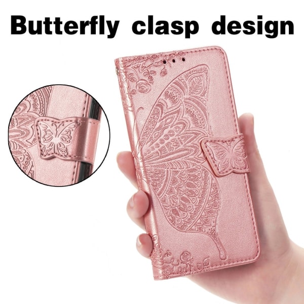 Samsung A53 - Praktiskt Läder Fodral Motiv Fjärilar Roséguld transparent