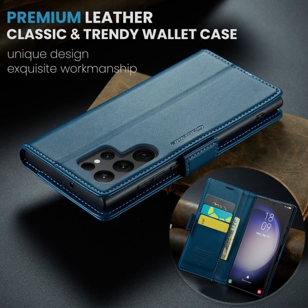 Samsung S24 Ultra - Fodral Premium Läder RFID Skyddat CaseMe® Bl Blue